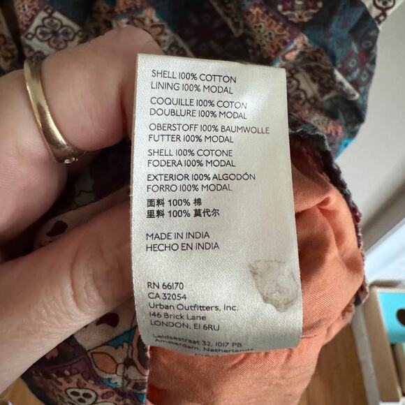 Anthropologie The Peregrine Patchwork Smocked Ruffle Midi Dress Size Large - Picture 6 of 12